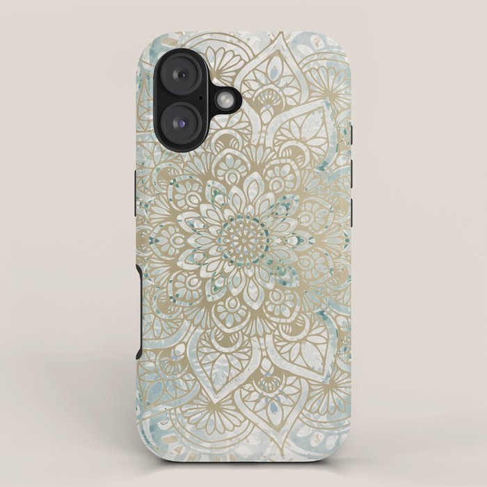 Mandala Flower, Teal and Gold, Floral Prints iPhone Case Gallery Image 1