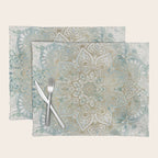Mandala Flower, Teal and Gold, Floral Prints Placemat Gallery Image 1