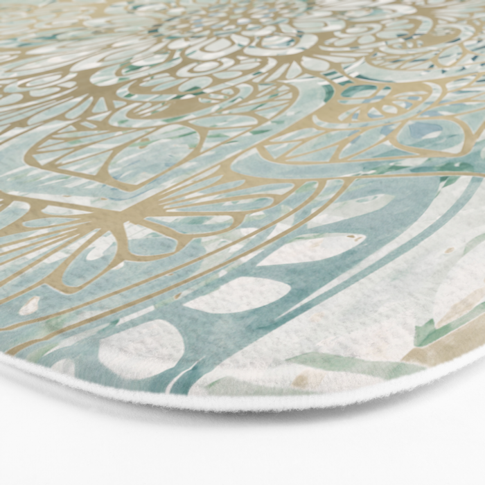 Mandala Flower, Teal and Gold, Floral Prints Bath Mat Gallery Image 3