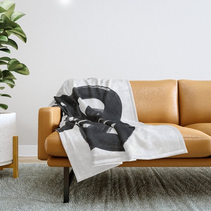Knots Black & White Minimalist Ink Tribal Mid Century Pattern Dark Painting Pattern Throw Blanket Gallery Image 1