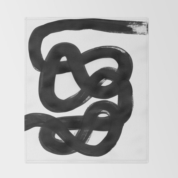 Knots Black & White Minimalist Ink Tribal Mid Century Pattern Dark Painting Pattern Throw Blanket Gallery Image 2