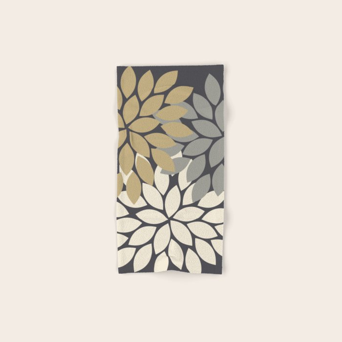 Bold Colorful Gold Ivory Charcoal Grey Dahlia Flower Burst Petals Bath Towel Gallery Image 1
