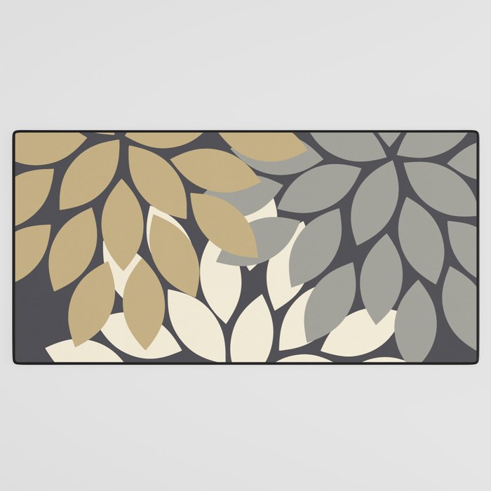 Bold Colorful Gold Ivory Charcoal Grey Dahlia Flower Burst Petals Desk Mat Gallery Image 3