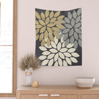 Bold Colorful Gold Ivory Charcoal Grey Dahlia Flower Burst Petals Wall Tapestry Gallery Image 2