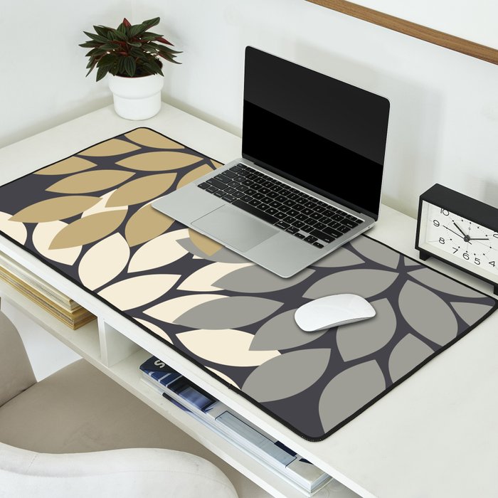 Bold Colorful Gold Ivory Charcoal Grey Dahlia Flower Burst Petals Desk Mat Gallery Image 2