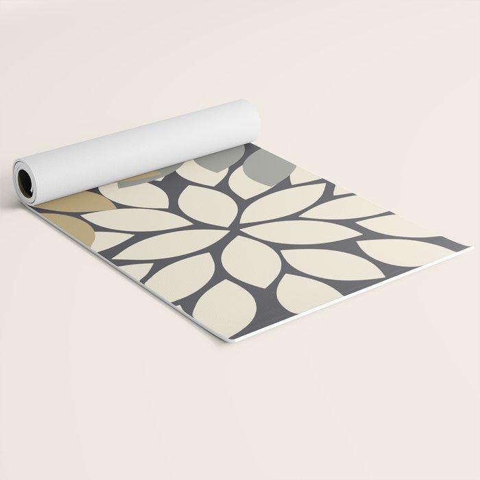 Bold Colorful Gold Ivory Charcoal Grey Dahlia Flower Burst Petals Yoga Mat Gallery Image 2