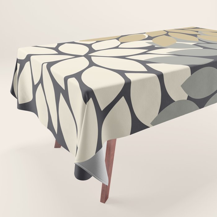 Bold Colorful Gold Ivory Charcoal Grey Dahlia Flower Burst Petals Tablecloth Gallery Image 1