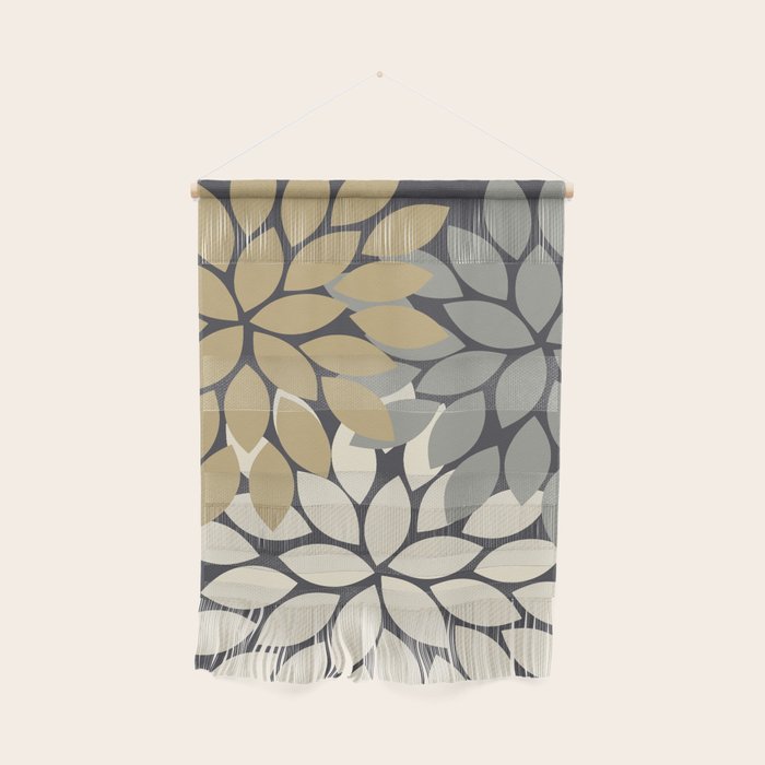 Bold Colorful Gold Ivory Charcoal Grey Dahlia Flower Burst Petals Wall Hanging Gallery Image 1