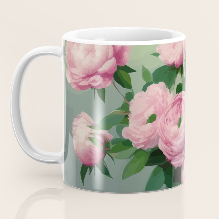 Pink Peonies and Roses in a Green Vase Coffee Mug Gallery Image 3