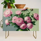 Pink Peonies and Roses in a Green Vase Credenza Gallery Image 1