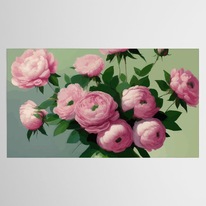 Pink Peonies and Roses in a Green Vase Tablecloth Gallery Image 2
