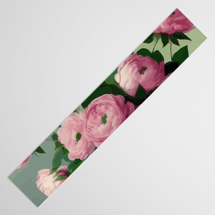 Pink Peonies and Roses in a Green Vase Table Runner Gallery Image 3