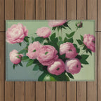 Pink Peonies and Roses in a Green Vase Outdoor Rug Gallery Image 1