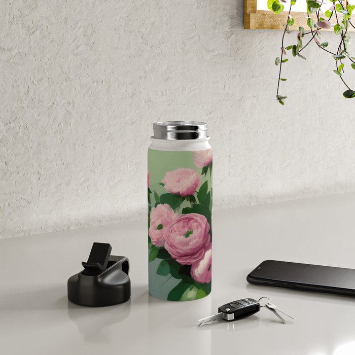 Pink Peonies and Roses in a Green Vase Water Bottle Gallery Image 4