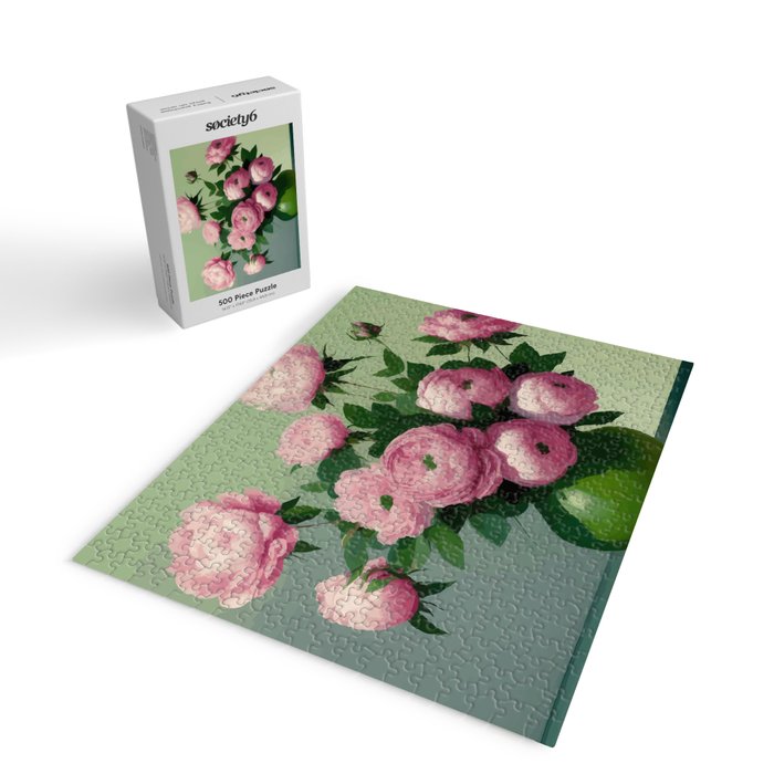 Pink Peonies and Roses in a Green Vase Jigsaw Puzzle Gallery Image 2