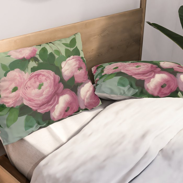 Pink Peonies and Roses in a Green Vase Pillow Sham Gallery Image 2