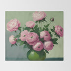 Pink Peonies and Roses in a Green Vase Throw Blanket Gallery Image 2