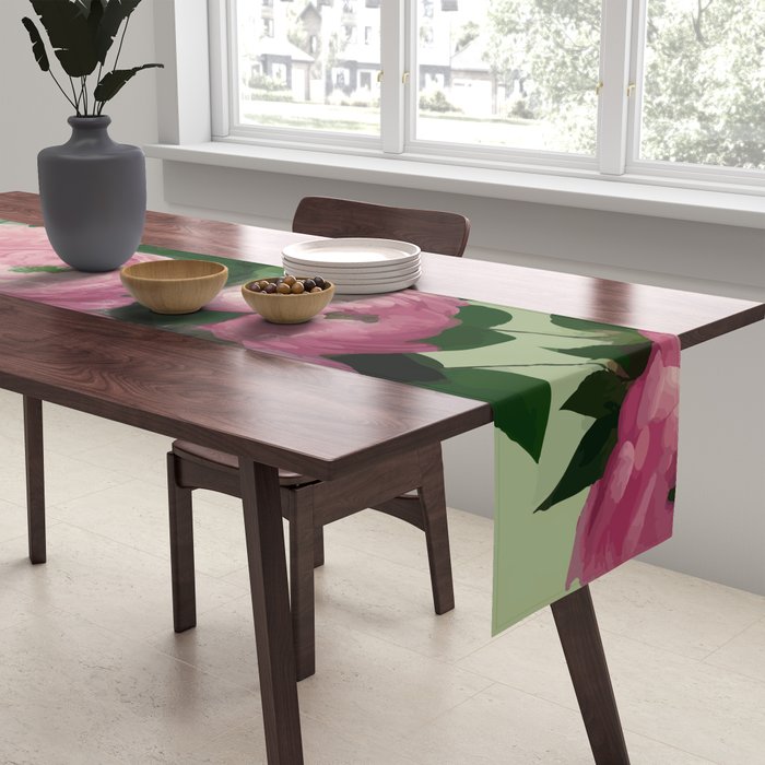 Pink Peonies and Roses in a Green Vase Table Runner Gallery Image 2