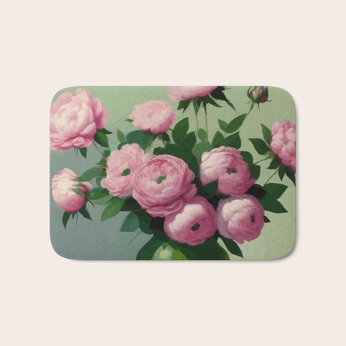 Pink Peonies and Roses in a Green Vase Bath Mat Gallery Image 1