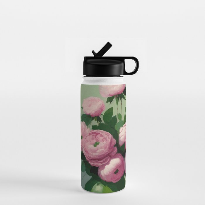 Pink Peonies and Roses in a Green Vase Water Bottle Gallery Image 1