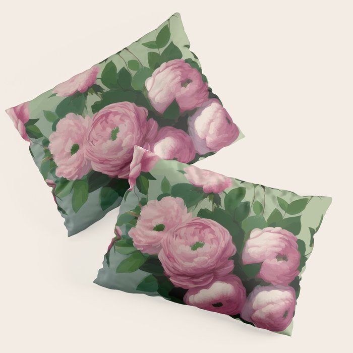 Pink Peonies and Roses in a Green Vase Pillow Sham Gallery Image 1