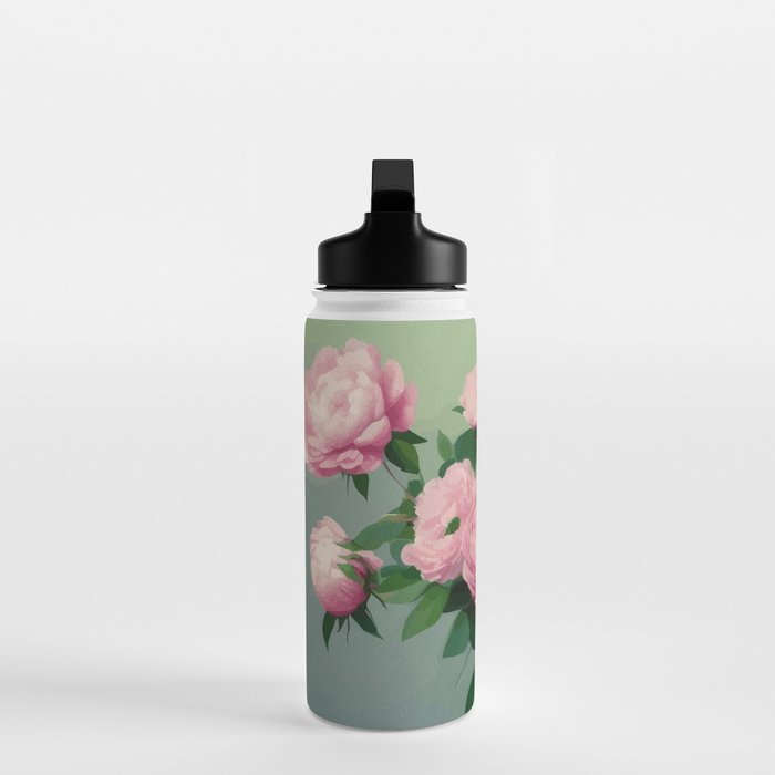 Pink Peonies and Roses in a Green Vase Water Bottle Gallery Image 3