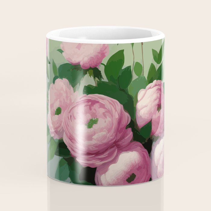 Pink Peonies and Roses in a Green Vase Coffee Mug Gallery Image 4
