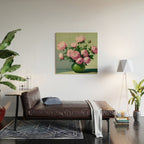 Pink Peonies and Roses in a Green Vase Wood Wall Art Gallery Image 2