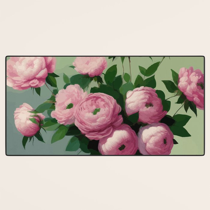 Pink Peonies and Roses in a Green Vase Desk Mat Gallery Image 3