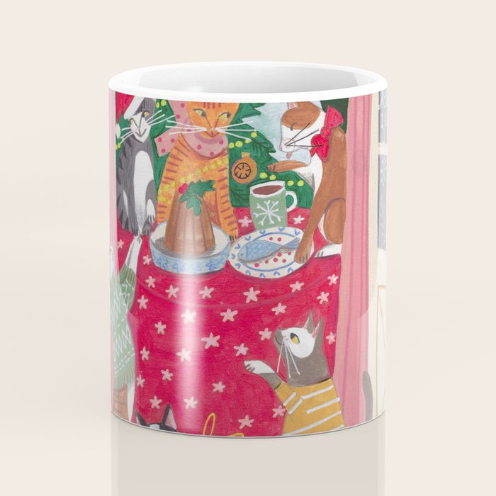 Cats in the Window at a Snowy Christmas in Bright Colours Coffee Mug Gallery Image 4