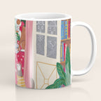 Cats in the Window at a Snowy Christmas in Bright Colours Coffee Mug Gallery Image 1
