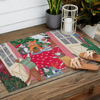 Cats in the Window at a Snowy Christmas in Bright Colours Outdoor Rug Gallery Image 2