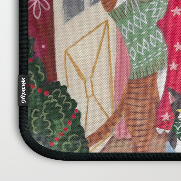 Cats in the Window at a Snowy Christmas in Bright Colours Laptop Sleeve Gallery Image 3