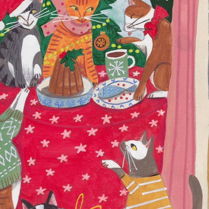 Cats in the Window at a Snowy Christmas in Bright Colours Coffee Mug Gallery Image 2