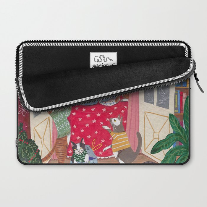 Cats in the Window at a Snowy Christmas in Bright Colours Laptop Sleeve Gallery Image 2