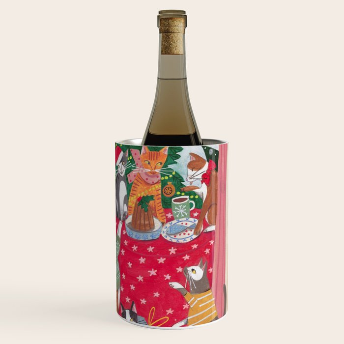 Cats in the Window at a Snowy Christmas in Bright Colours Wine Chiller Gallery Image 1