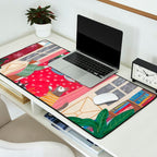 Cats in the Window at a Snowy Christmas in Bright Colours Desk Mat Gallery Image 2