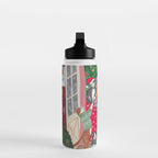 Cats in the Window at a Snowy Christmas in Bright Colours Water Bottle Gallery Image 3