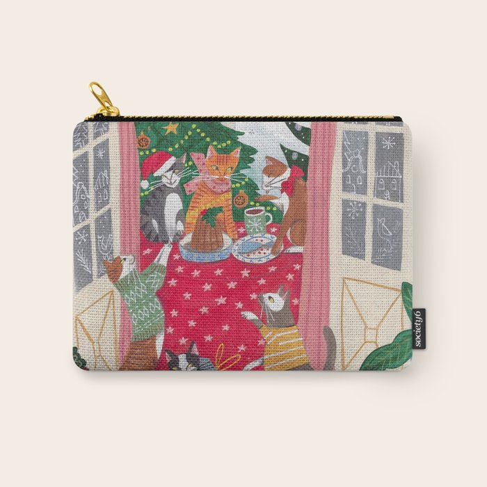 Cats in the Window at a Snowy Christmas in Bright Colours Carry All Pouch Gallery Image 1