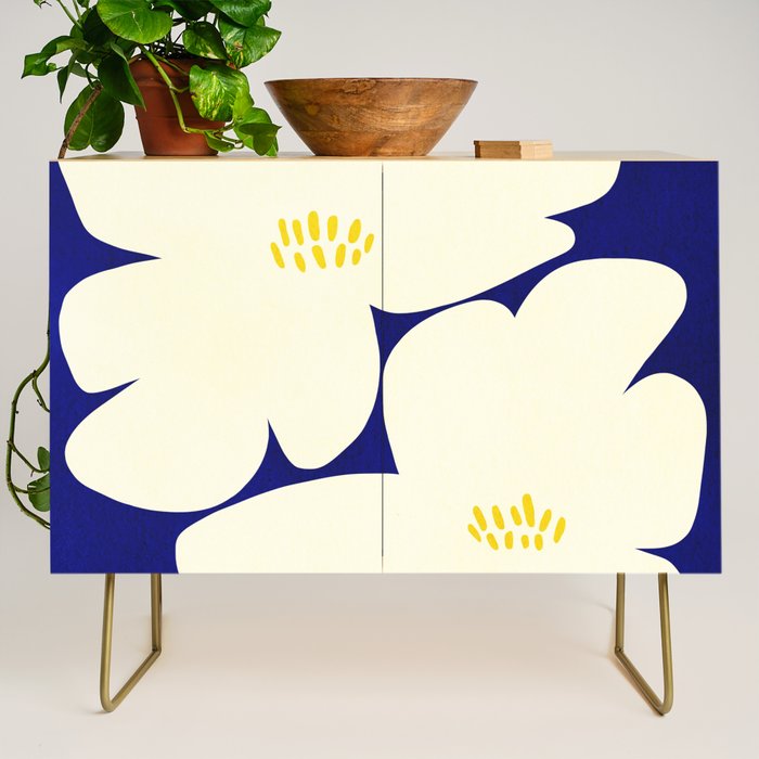 Abstract botanical 52-blue Credenza Gallery Image 1