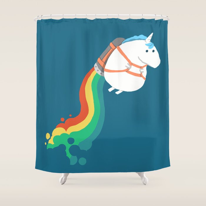 Fat Unicorn on Rainbow Jetpack Shower Curtain Gallery Image 1