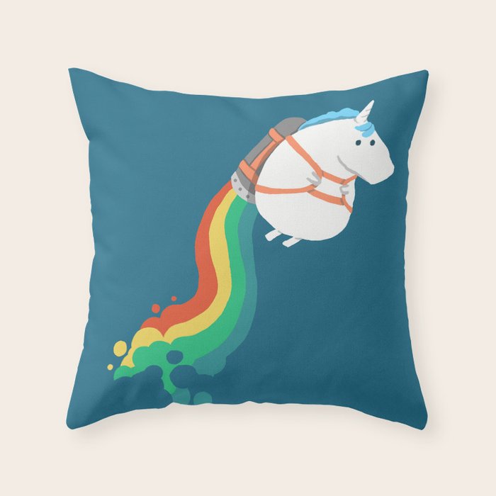 Fat Unicorn on Rainbow Jetpack Throw Pillow Gallery Image 6