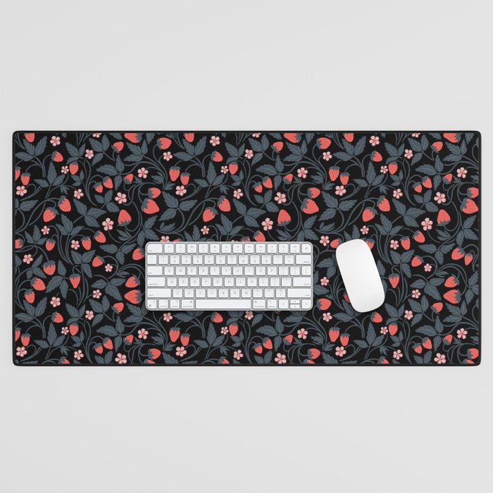Strawberries - red and slate on black Desk Mat Gallery Image 1