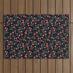 Strawberries - red and slate on black Outdoor Rug Gallery Image 1