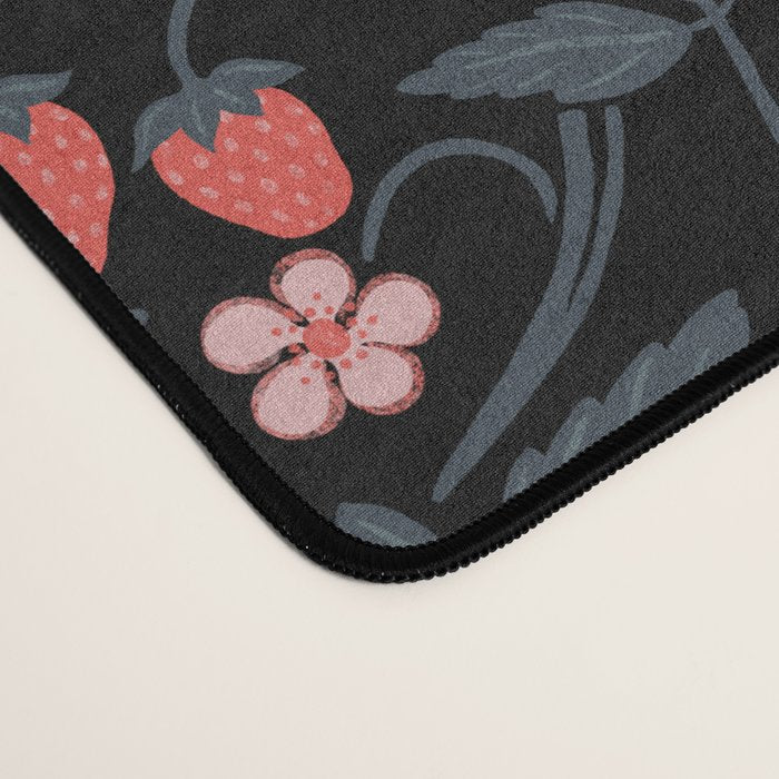 Strawberries - red and slate on black Desk Mat Gallery Image 4