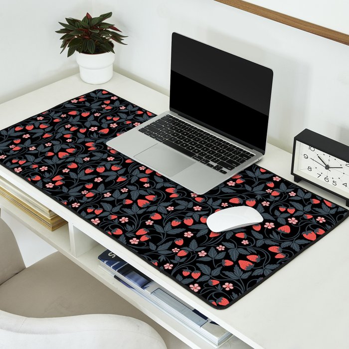 Strawberries - red and slate on black Desk Mat Gallery Image 2