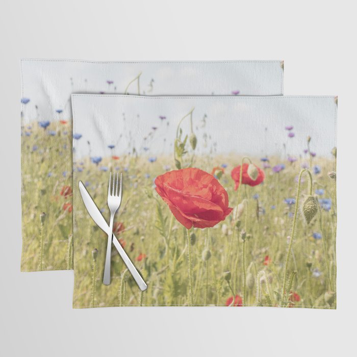 Wildflower Field | Poppy Flower in a Garden in Holland Art Print | Floral Summer Photography Placemat Gallery Image 1