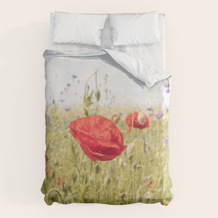 Wildflower Field | Poppy Flower in a Garden in Holland Art Print | Floral Summer Photography Duvet Cover Gallery Image 1