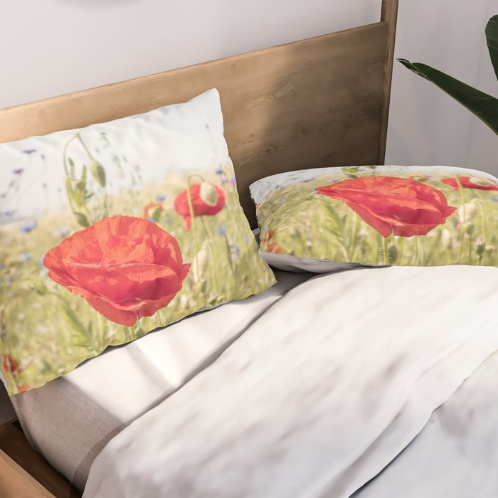 Wildflower Field | Poppy Flower in a Garden in Holland Art Print | Floral Summer Photography Pillow Sham Gallery Image 2