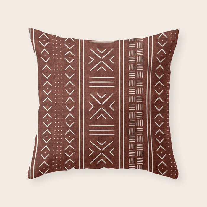 rust mud cloth Throw Pillow Gallery Image 6